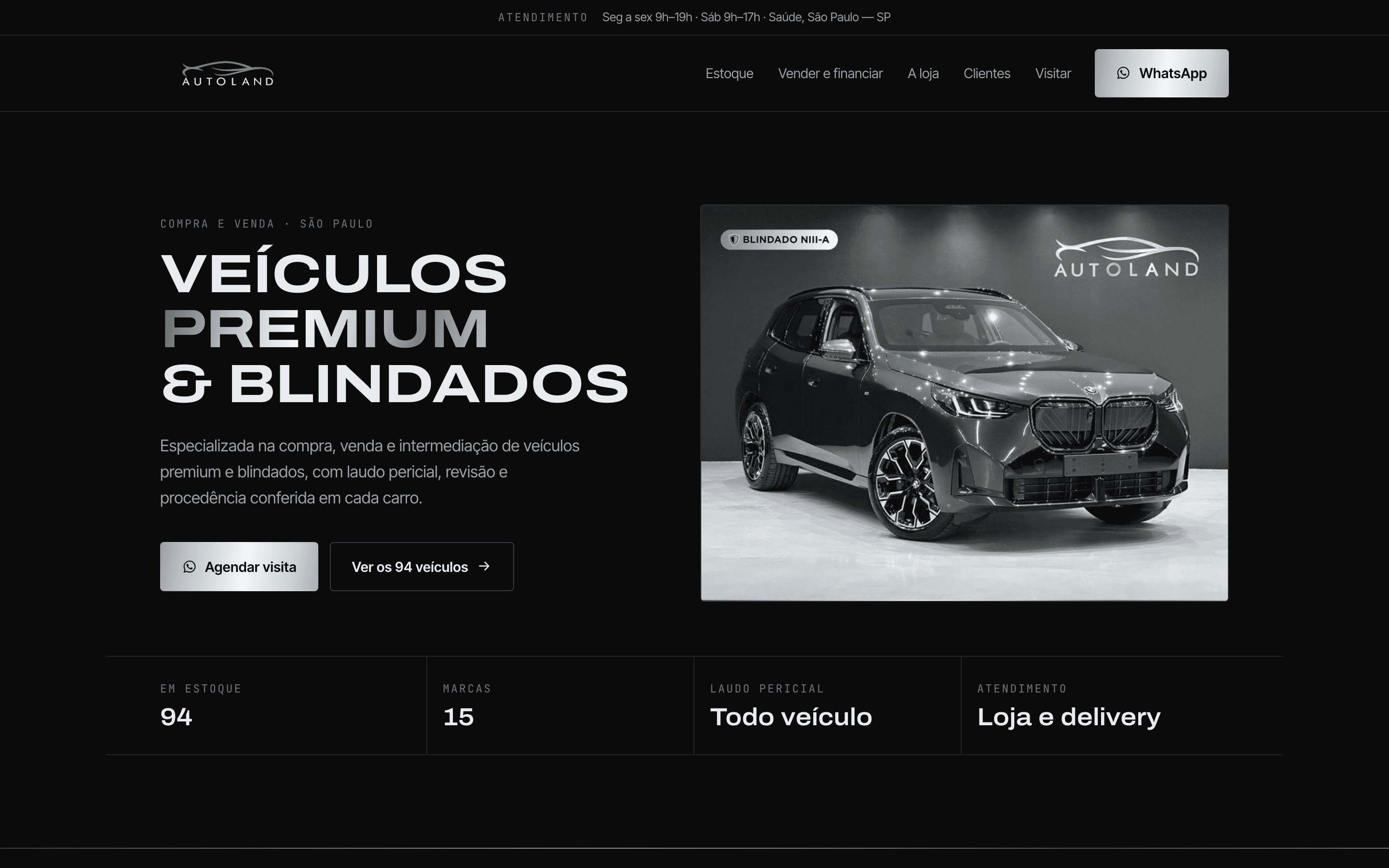 Print do site — Auto Land Veículos Premium & Blindados
